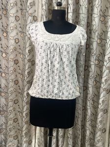 White Printed Puff Sleeve Top