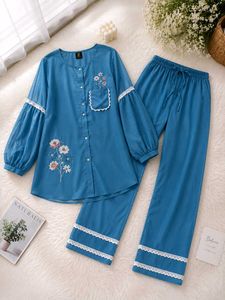 Blue Floral Embroidered co-ord Set for women