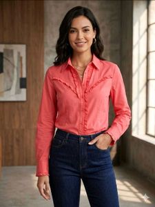 Coral Ruffled Button-Up Shirt