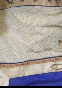 Elegant Blue &amp; White Saree with blouse