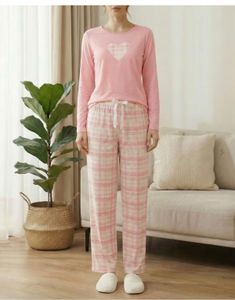 Shein Cozy Pink Heart Plaid Pajama Set