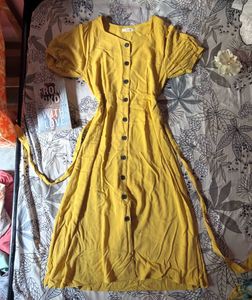 Yellow Button-Up Midi Dress
