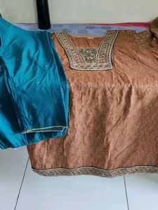Brown Embroidered Kurta with pazami and dupatta