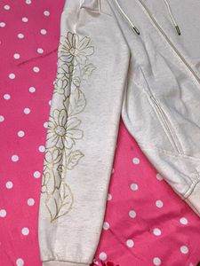 Floral Embroidered Zip-Up Hoodie