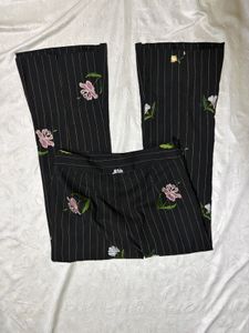 Y2K Embroidered Pinstripe Flare Pants