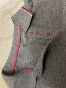 Gray Polo Shirt with Pink Trim