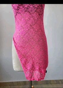 Hot Pink Lace Dress with High Slit