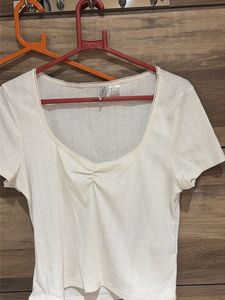 Cream Ribbed Square Neck Top
