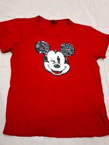 Red Mickey Mouse Sequin T-Shirt