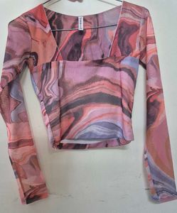 Sheer Marble Print Long Sleeve Top