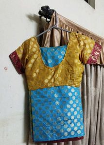 Banarasi Blue Saree with mustard yellow