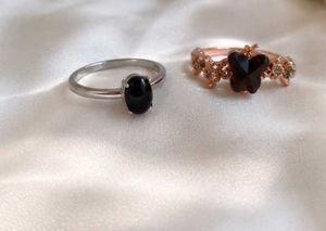 Elegant Black &amp; Red Gemstone Rings🦋