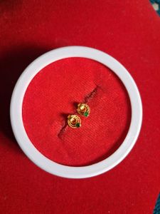 Gold Tone Stud Earrings with Green Stones