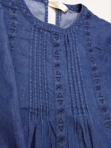 Embroidered Denim Tunic Top