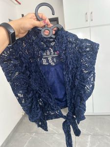 Navy Lace Ruffle Top