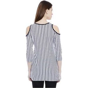 Women's Chic Striped Cold Shoulder Top