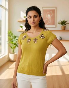 Chic Embellished Yellow Top