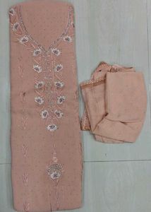 Soft Peach Cotton Semi-Stitched Suit