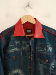 Retro Denim Jacket with Red Accents