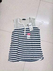 Striped Sleeveless Top with Lace Detail