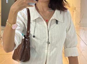 Chic Textured White Button-Up Top