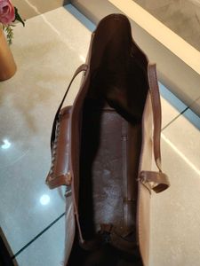 Stylish Brown Leather Tote Bag with Studs