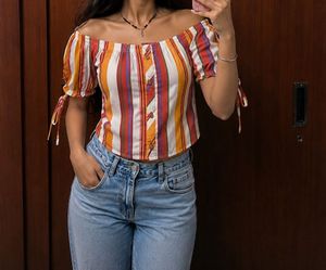 Off-Shoulder Striped Puff Sleeve Top