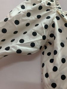 White With Black Polka Dot Tie-Front Top