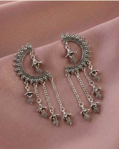 Traditional oxidised Moon shape jhumka