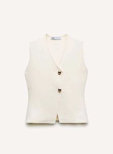 Cream V-Neck Button Vest Top