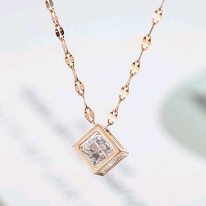 Rose Gold Cube Pendant Necklace