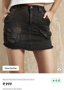 Black Cargo Denim Mini Skirt