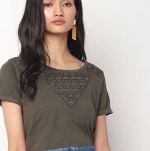 Olive Green Lace Trim T-Shirt