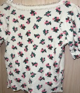 Floral Print Cropped Puff Sleeve Top