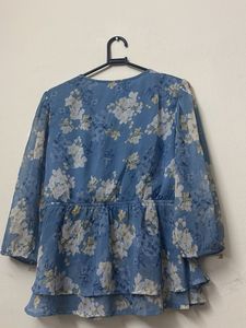 Blue Floral Peplum Top