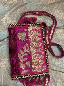Boho Embroidered Sling Bag with Tassels