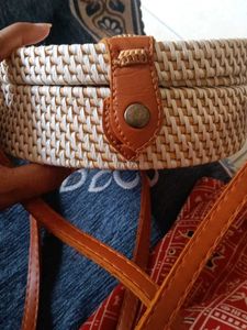 handmade round rattan sling / boho crossbody purse