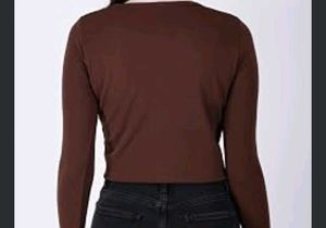 Brown Long Sleeve Cropped Top
