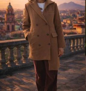 Elegant Brown Wool Blend Coat