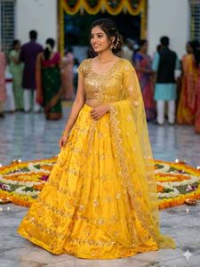 Vibrant Yellow Embroidered Lehenga Set