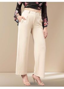 Cream Wide Leg high rise Trousers