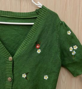 Green Floral Embroidered Cardigan