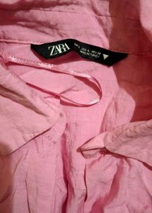 Pink Ruched Button-Up Shirt