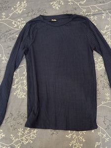 Navy Blue Ribbed Long Sleeve Top