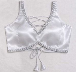 Elegant Silver white Lace-Up Blouse