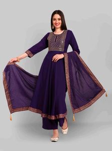 Elegant Purple Kurta Set with Palazzo & Dupatta