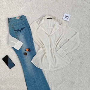 Y2k Pinteresty Cream Embellished Collar Blouse