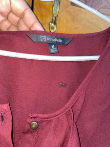 Chic Burgundy Ruffle Front Top 38 inches