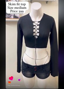 Black Lace-Up Crop Top
