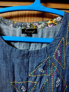 Blue Denim Style Kurta with Embroidery